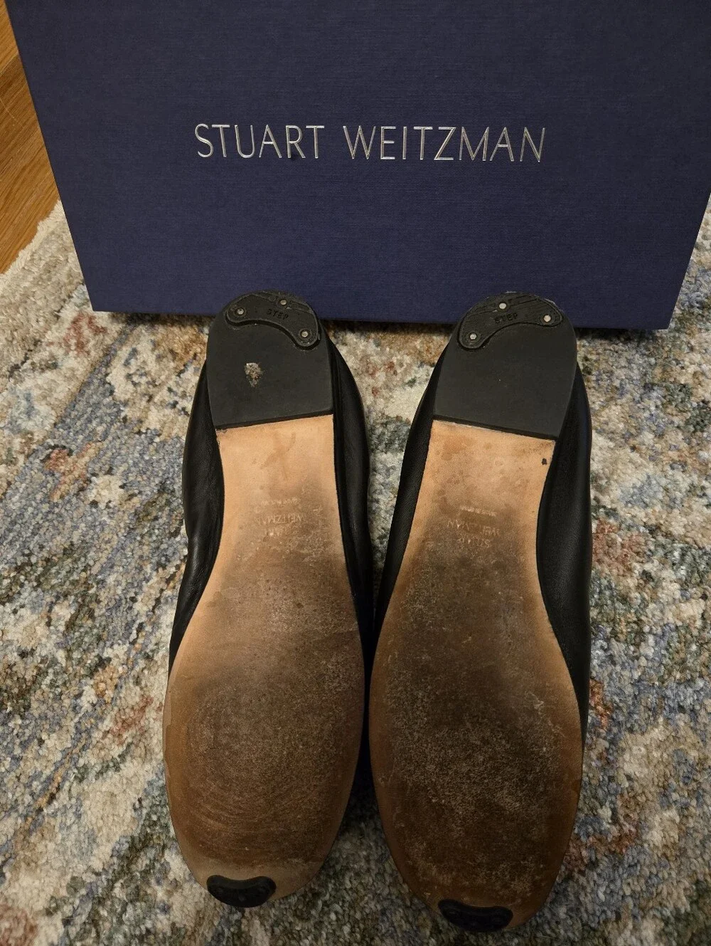 Stuart Weitzman Gina Stretch Leather Ballet Flats In Jet Black Spain 38 7.5 - Picture 4 of 6